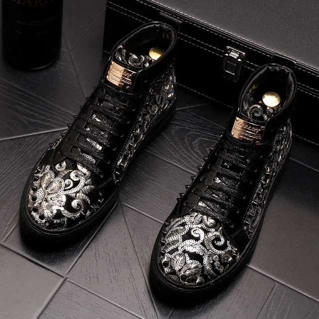 Men Fashion Casual Ankle Boots Spring Autumn Rivets Luxury Brand High Top Sneakers Male High Top Punk Style Shoes